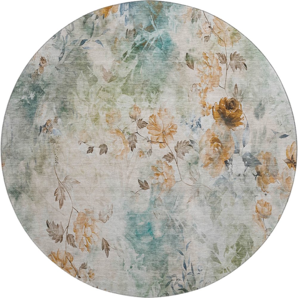 Premium Machine Washable Mayfield AMF724 Teal 8' x 8' Round Rug. Picture 1