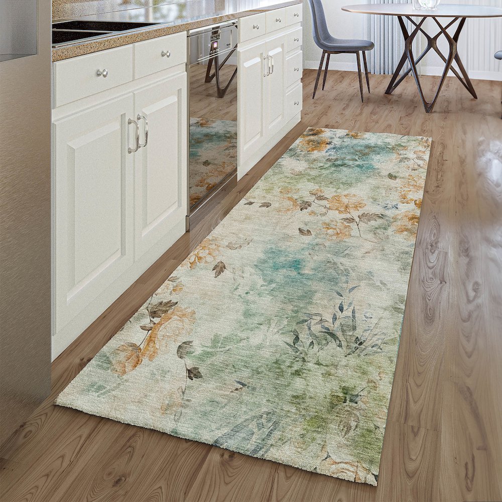 Premium Machine Washable Mayfield AMF724 Teal 2'3" x 7'6" Runner Rug. Picture 5
