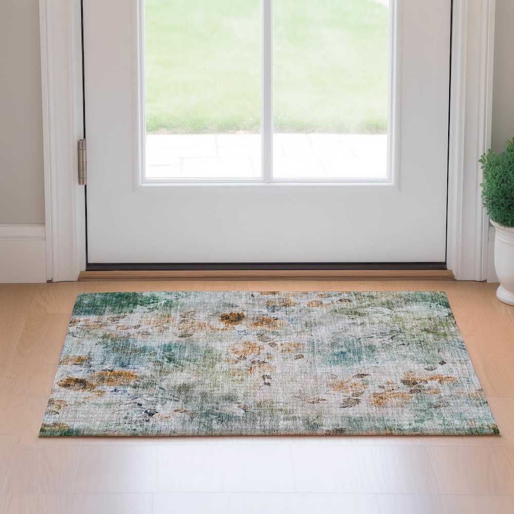 Premium Machine Washable Mayfield AMF724 Teal 1'8" x 2'6" Rug. Picture 5
