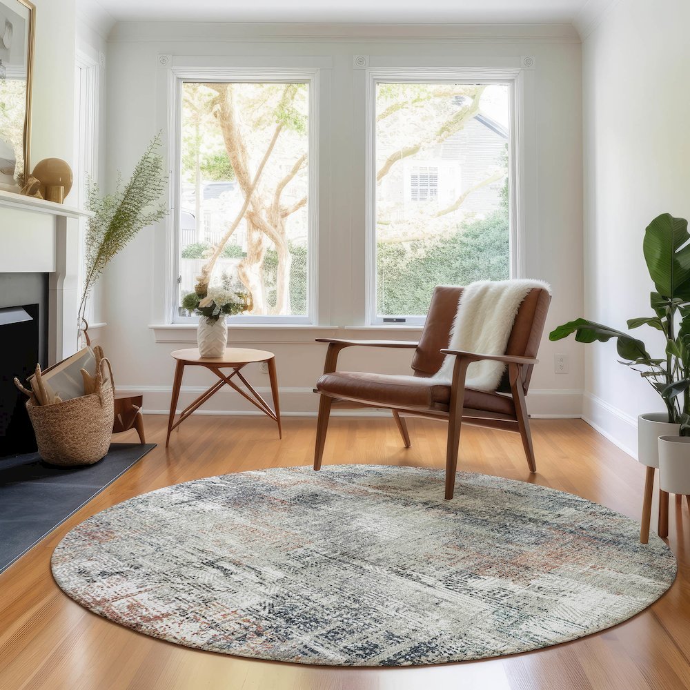 Premium Machine Washable Mayfield AMF725 Taupe 8' x 8' Round Rug. Picture 5