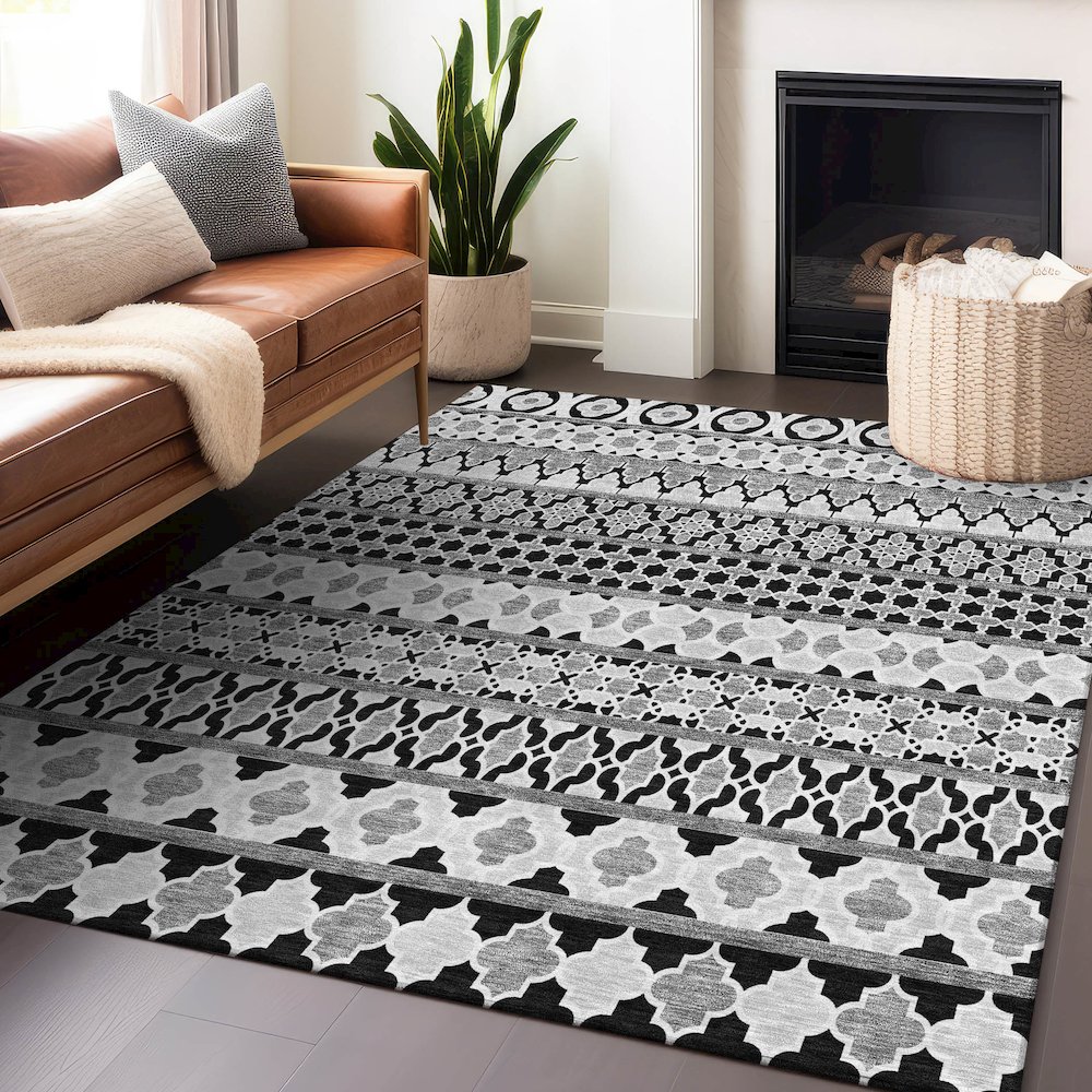 Premium Machine Washable Mayfield AMF726 Black 2'6" x 3'10" Rug. Picture 6
