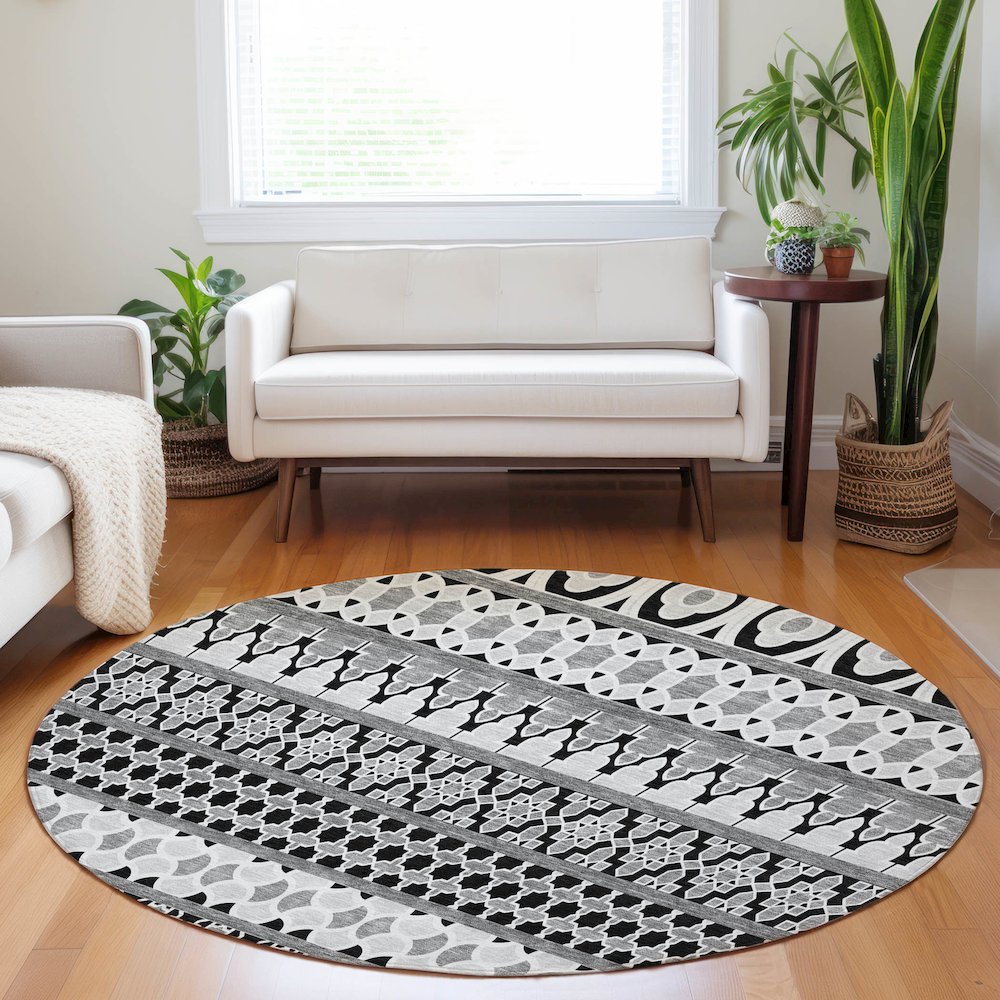 Premium Machine Washable Mayfield AMF726 Black 8' x 8' Round Rug. Picture 5