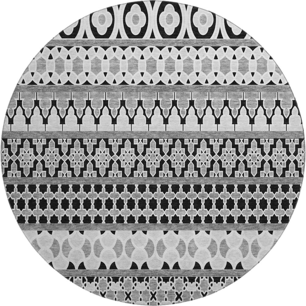 Premium Machine Washable Mayfield AMF726 Black 8' x 8' Round Rug. Picture 1