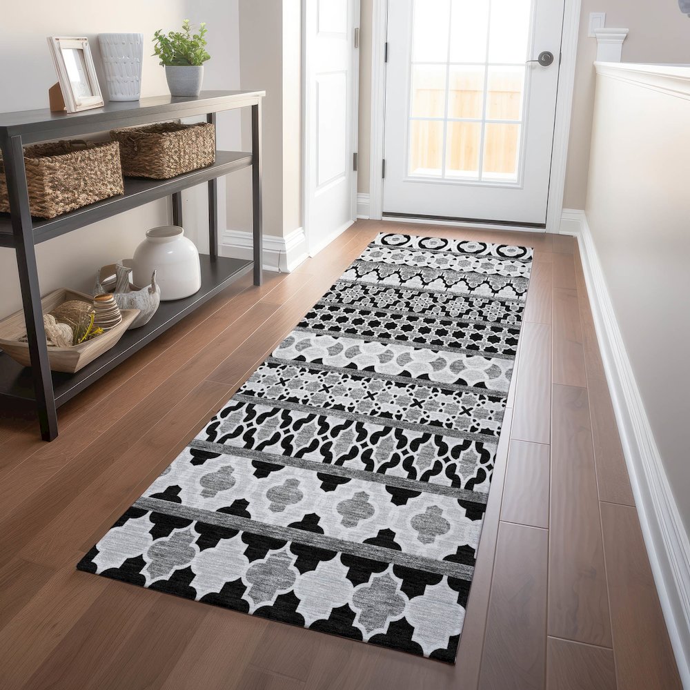 Premium Machine Washable Mayfield AMF726 Black 2'3" x 7'6" Runner Rug. Picture 5