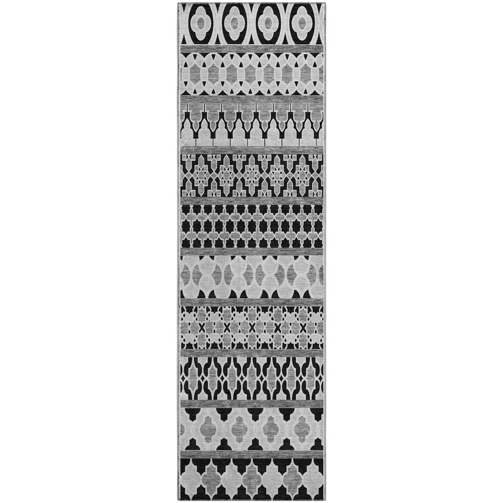 Premium Machine Washable Mayfield AMF726 Black 2'3" x 7'6" Runner Rug. Picture 1