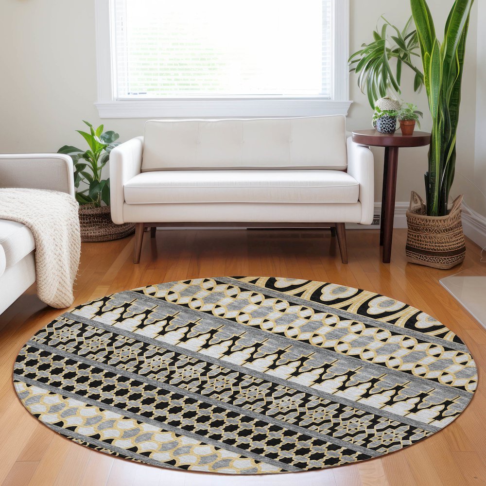 Premium Machine Washable Mayfield AMF726 Charcoal 8' x 8' Round Rug. Picture 5