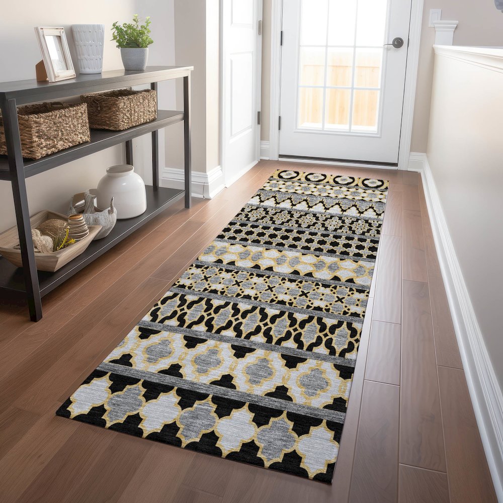 Premium Machine Washable Mayfield AMF726 Charcoal 2'3" x 7'6" Runner Rug. Picture 5