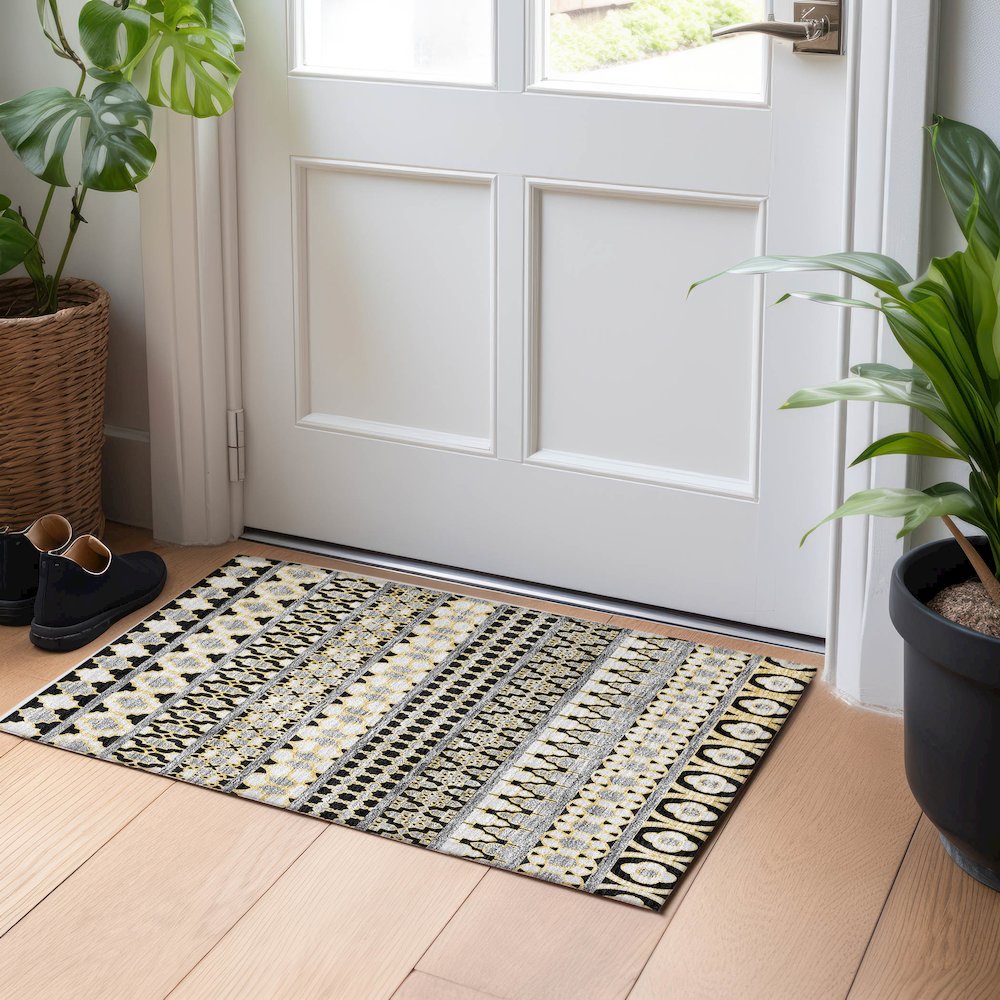 Premium Machine Washable Mayfield AMF726 Charcoal 1'8" x 2'6" Rug. Picture 5