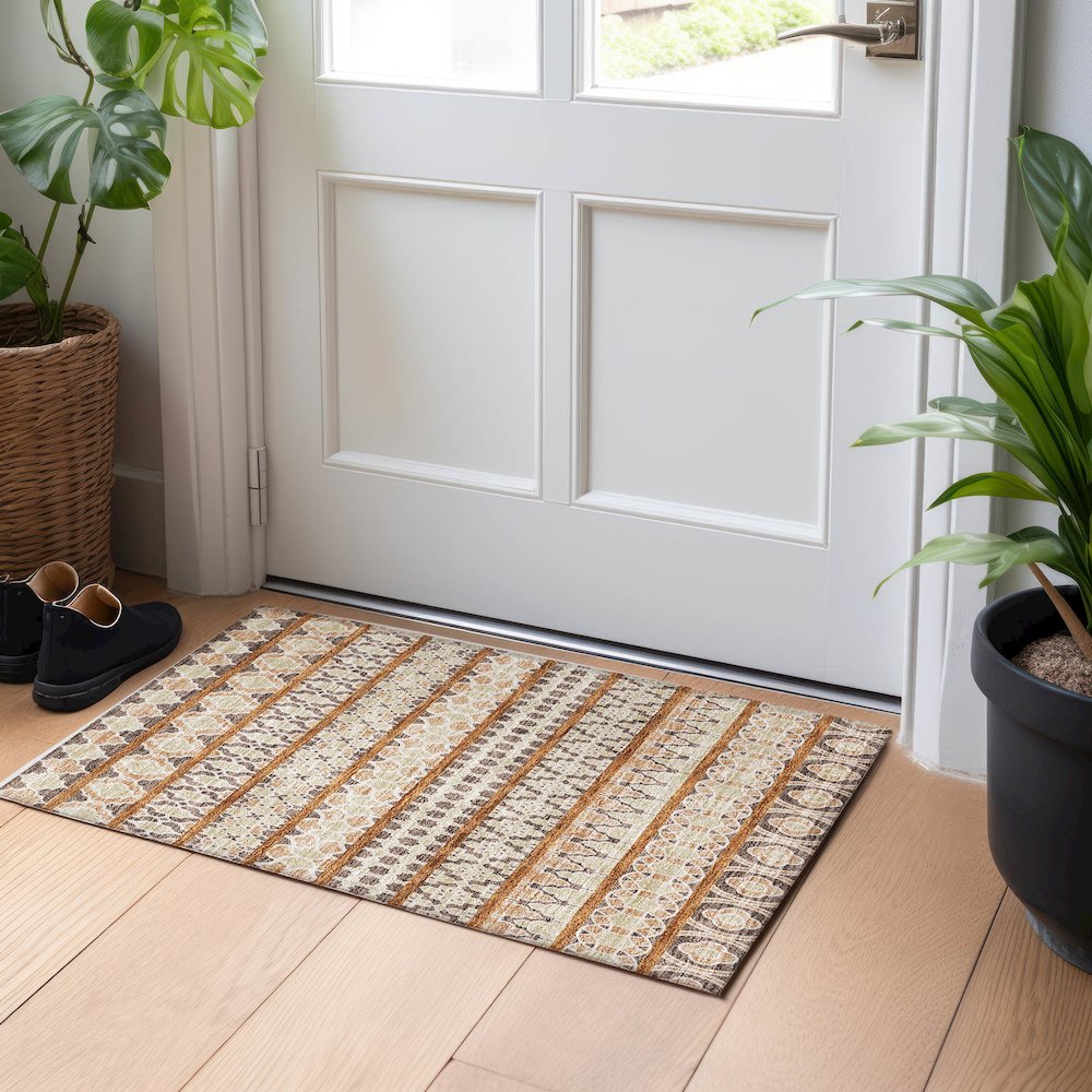 Premium Machine Washable Mayfield AMF726 Chocolate 1'8" x 2'6" Rug. Picture 5