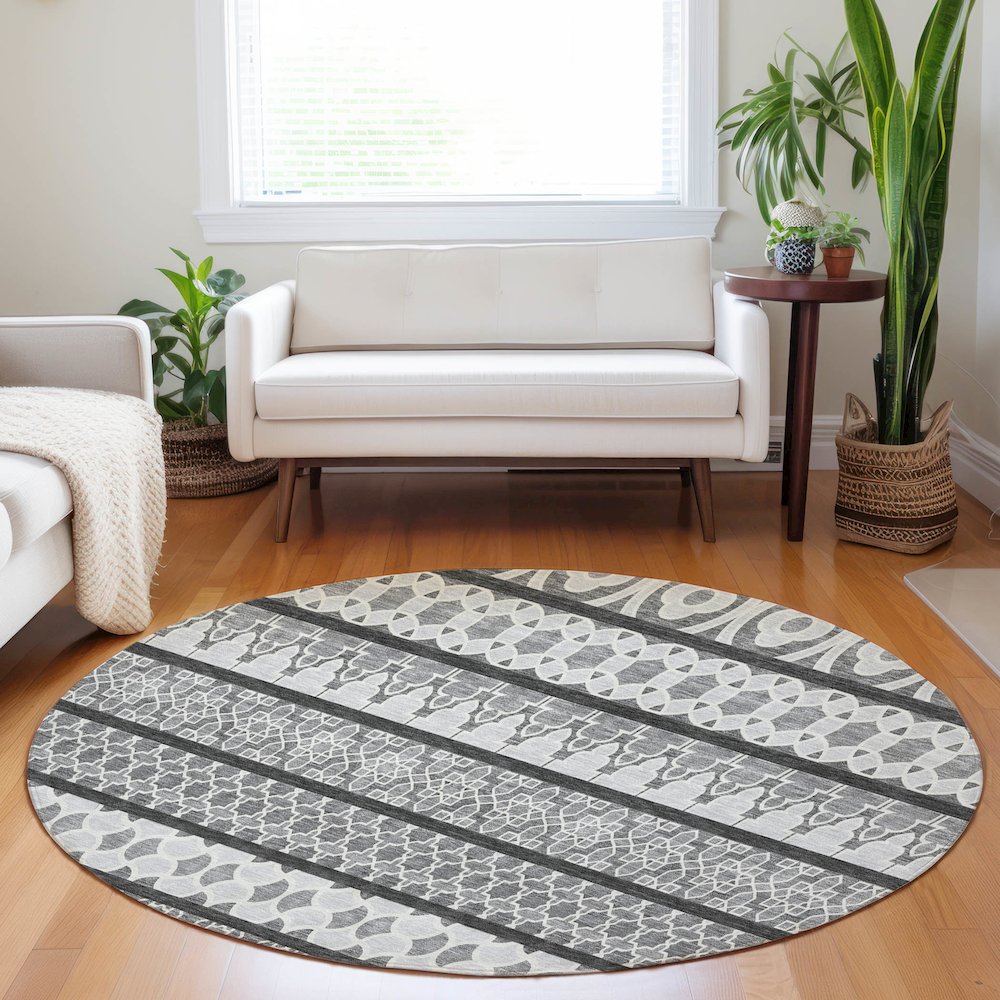 Premium Machine Washable Mayfield AMF726 Gray 8' x 8' Round Rug. Picture 5
