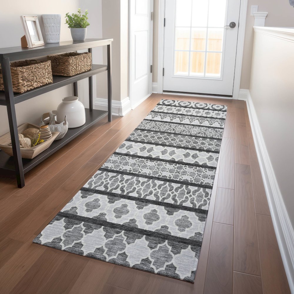 Premium Machine Washable Mayfield AMF726 Gray 2'3" x 7'6" Runner Rug. Picture 5