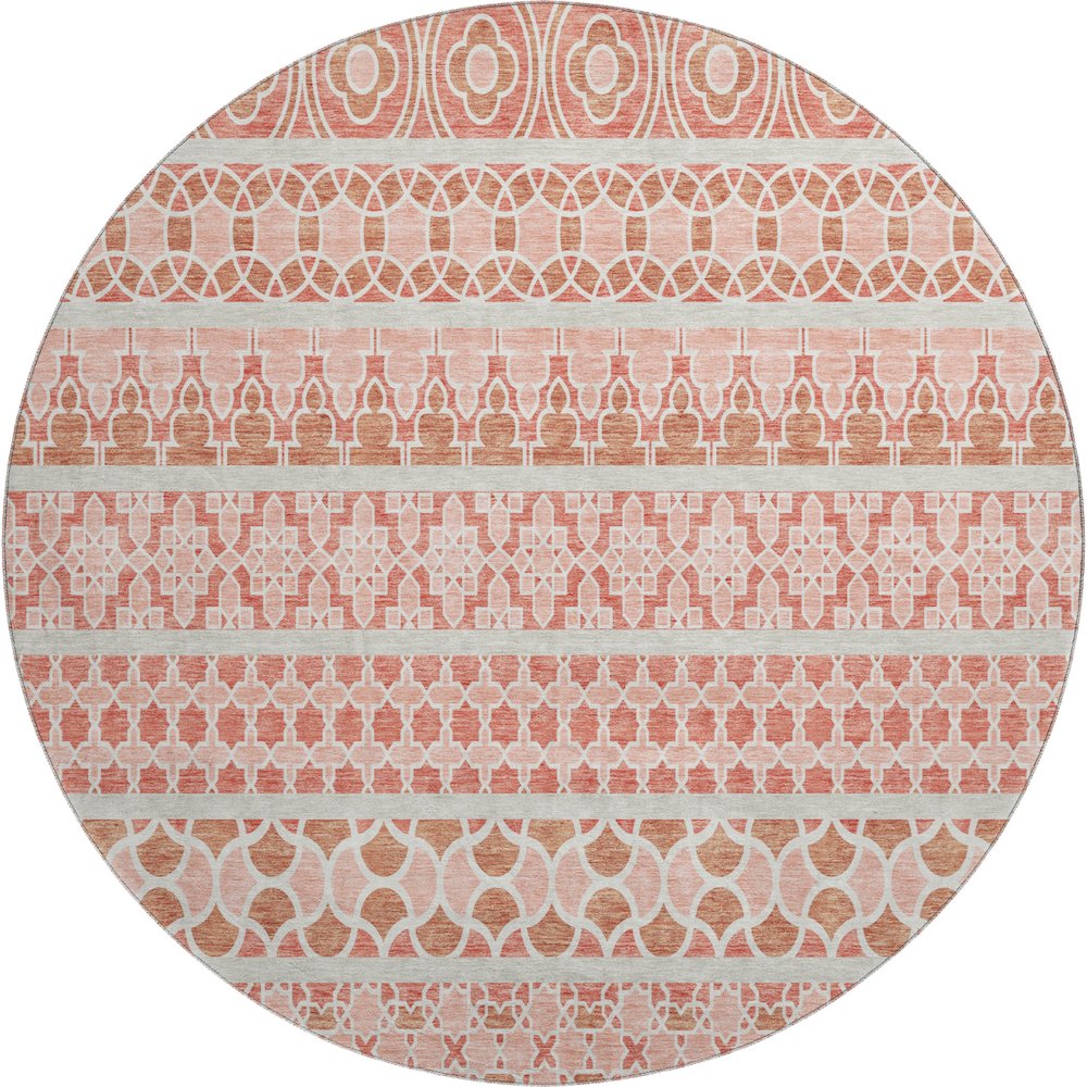 Premium Machine Washable Mayfield AMF726 Salmon 8' x 8' Round Rug. Picture 1