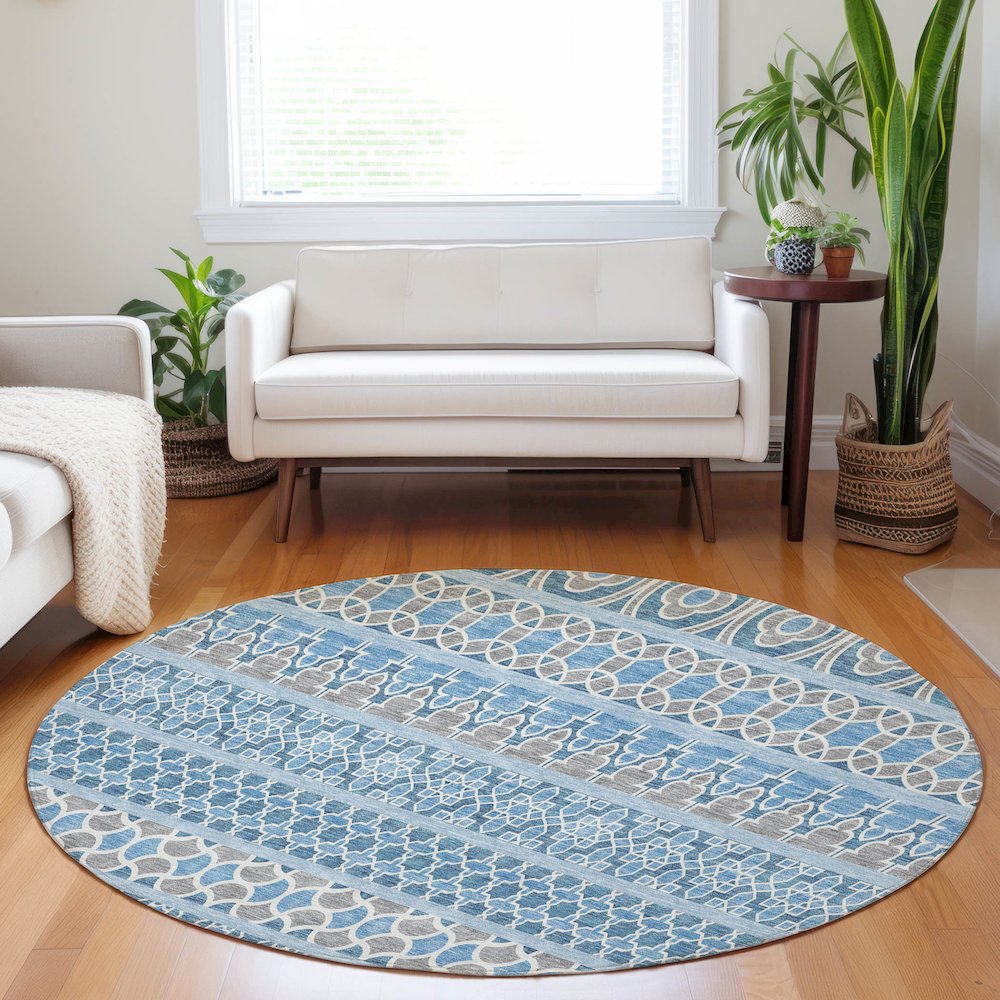 Premium Machine Washable Mayfield AMF726 Sky 8' x 8' Round Rug. Picture 5