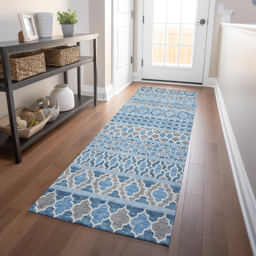 Premium Machine Washable Mayfield AMF726 Sky 2'3" x 7'6" Runner Rug. Picture 5