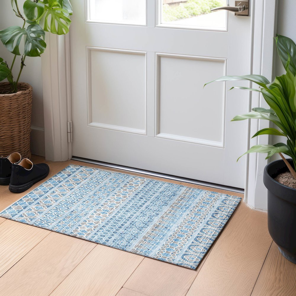 Premium Machine Washable Mayfield AMF726 Sky 1'8" x 2'6" Rug. Picture 5