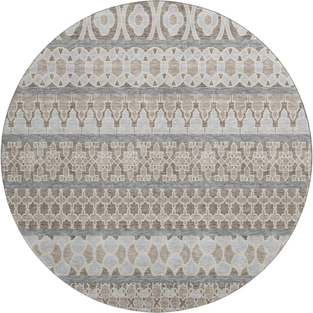 Premium Machine Washable Mayfield AMF726 Taupe 8' x 8' Round Rug. Picture 1