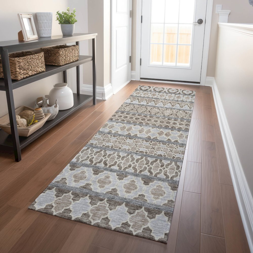 Premium Machine Washable Mayfield AMF726 Taupe 2'3" x 7'6" Runner Rug. Picture 5