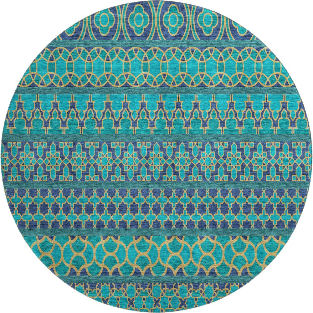 Premium Machine Washable Mayfield AMF726 Teal 8' x 8' Round Rug. Picture 1