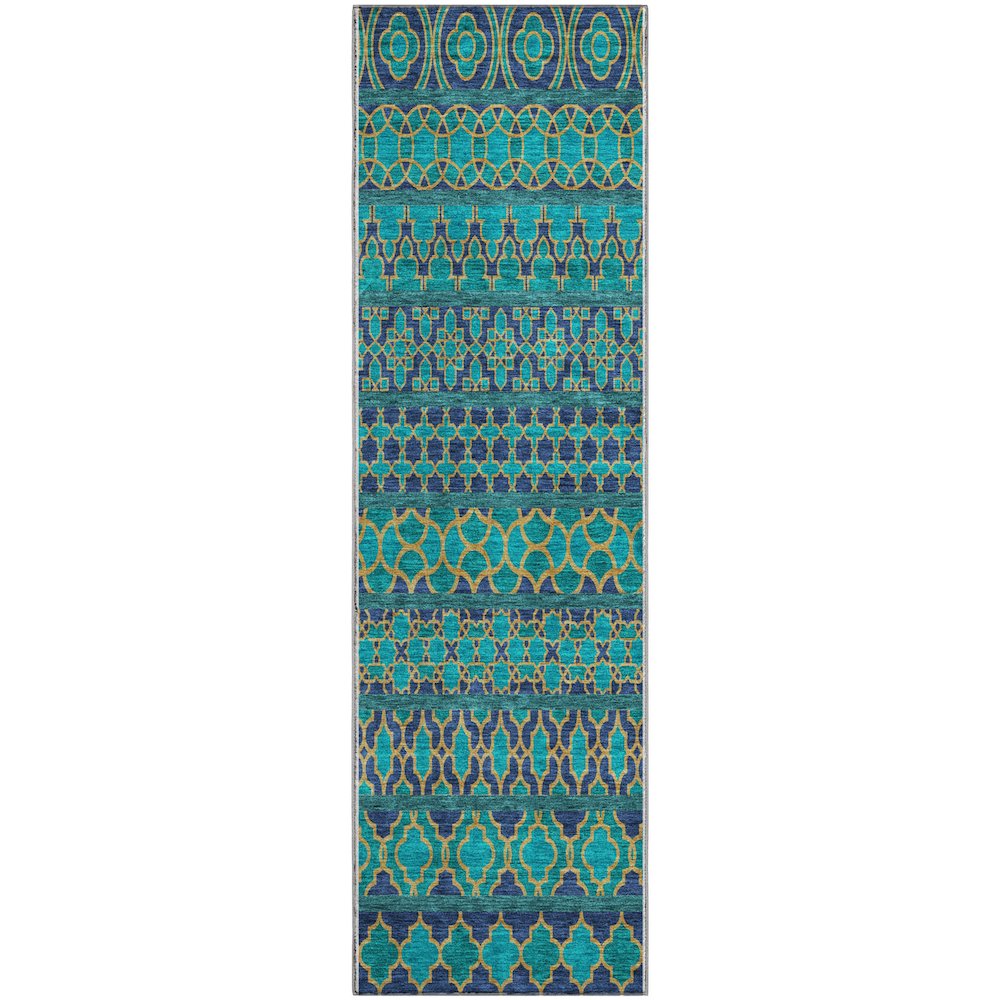 Premium Machine Washable Mayfield AMF726 Teal 2'3" x 7'6" Runner Rug. Picture 1