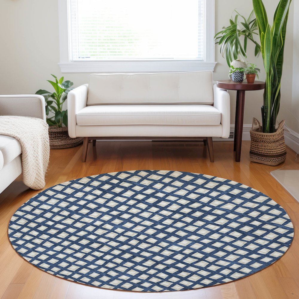 Premium Machine Washable Mayfield AMF727 Blue 8' x 8' Round Rug. Picture 5