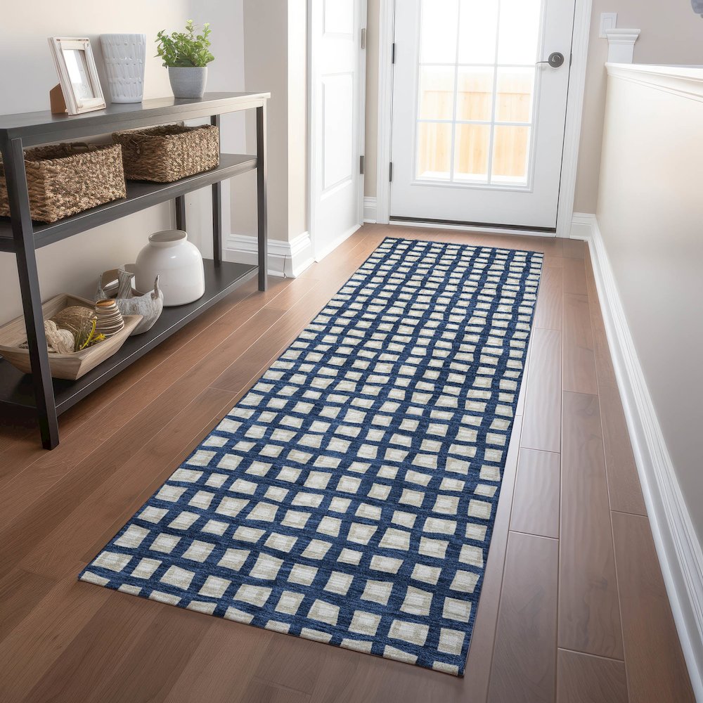 Premium Machine Washable Mayfield AMF727 Blue 2'3" x 7'6" Runner Rug. Picture 5