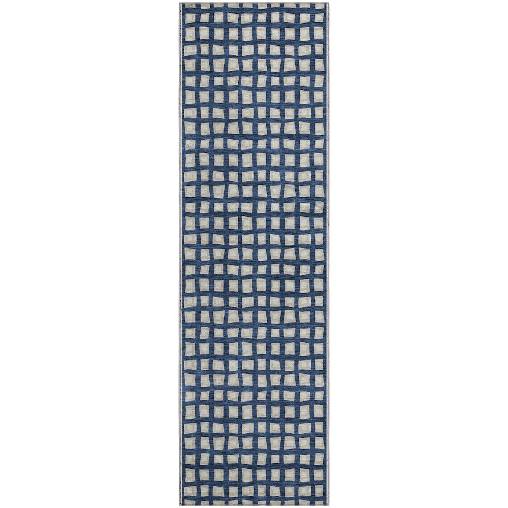 Premium Machine Washable Mayfield AMF727 Blue 2'3" x 7'6" Runner Rug. Picture 1