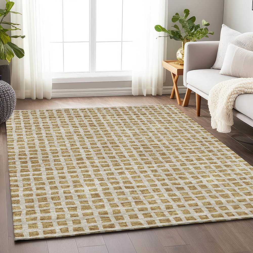 Premium Machine Washable Mayfield AMF727 Gold 2'6" x 3'10" Rug. Picture 5