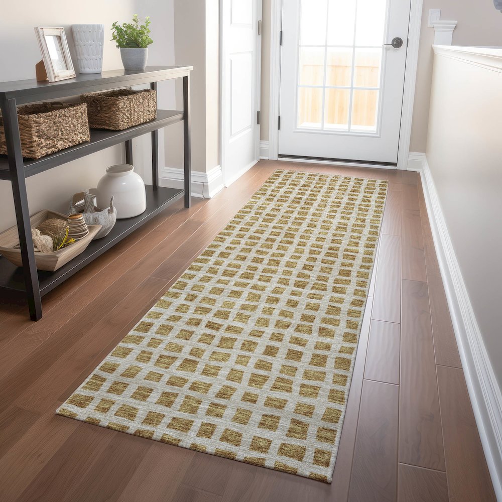 Premium Machine Washable Mayfield AMF727 Gold 2'3" x 7'6" Runner Rug. Picture 5