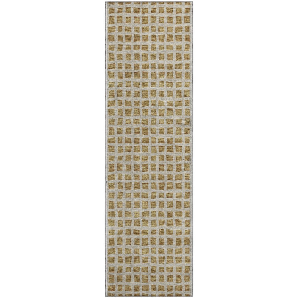 Premium Machine Washable Mayfield AMF727 Gold 2'3" x 7'6" Runner Rug. Picture 1