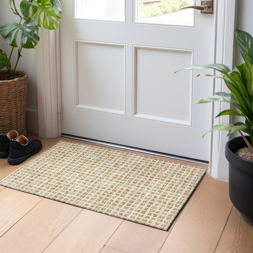 Premium Machine Washable Mayfield AMF727 Gold 1'8" x 2'6" Rug. Picture 5