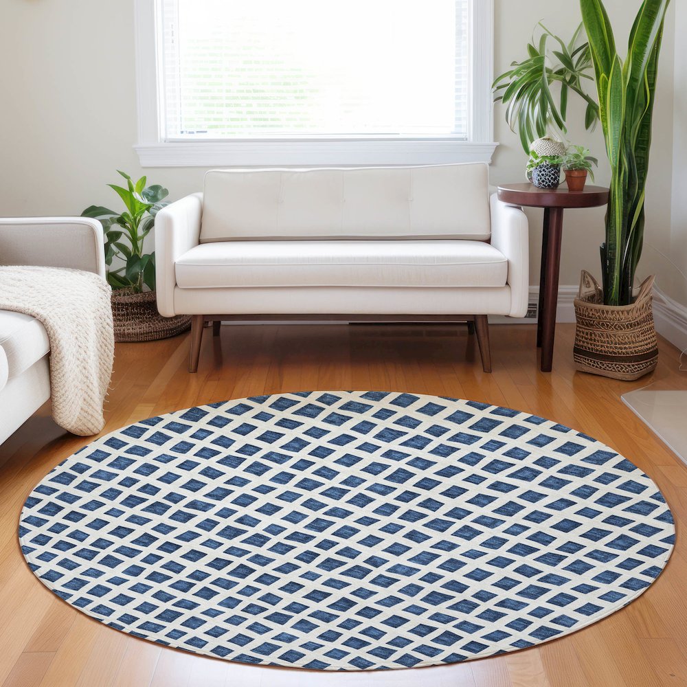 Premium Machine Washable Mayfield AMF727 Navy 8' x 8' Round Rug. Picture 5