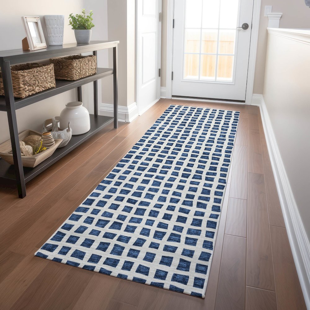 Premium Machine Washable Mayfield AMF727 Navy 2'3" x 7'6" Runner Rug. Picture 5