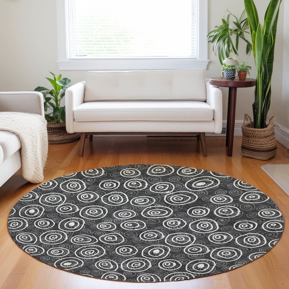 Premium Machine Washable Mayfield AMF728 Black 8' x 8' Round Rug. Picture 5