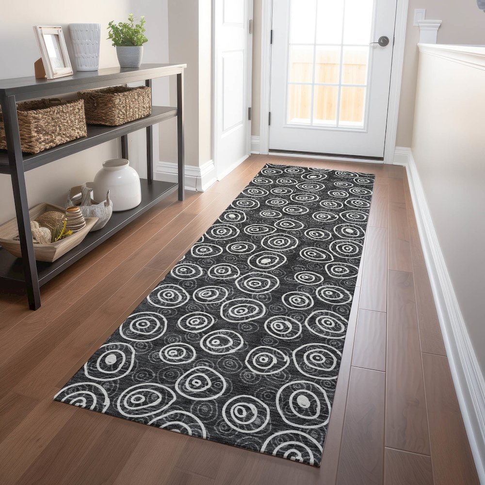 Premium Machine Washable Mayfield AMF728 Black 2'3" x 7'6" Runner Rug. Picture 5