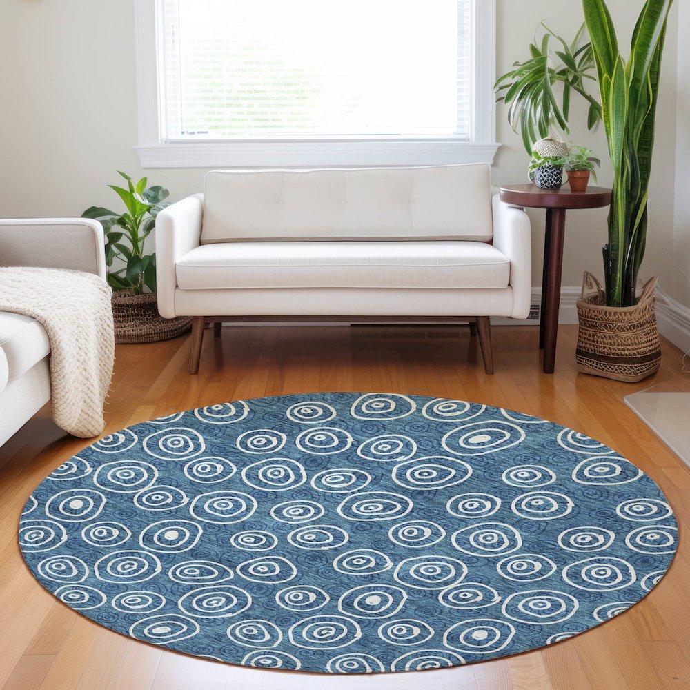 Premium Machine Washable Mayfield AMF728 Blue 8' x 8' Round Rug. Picture 5