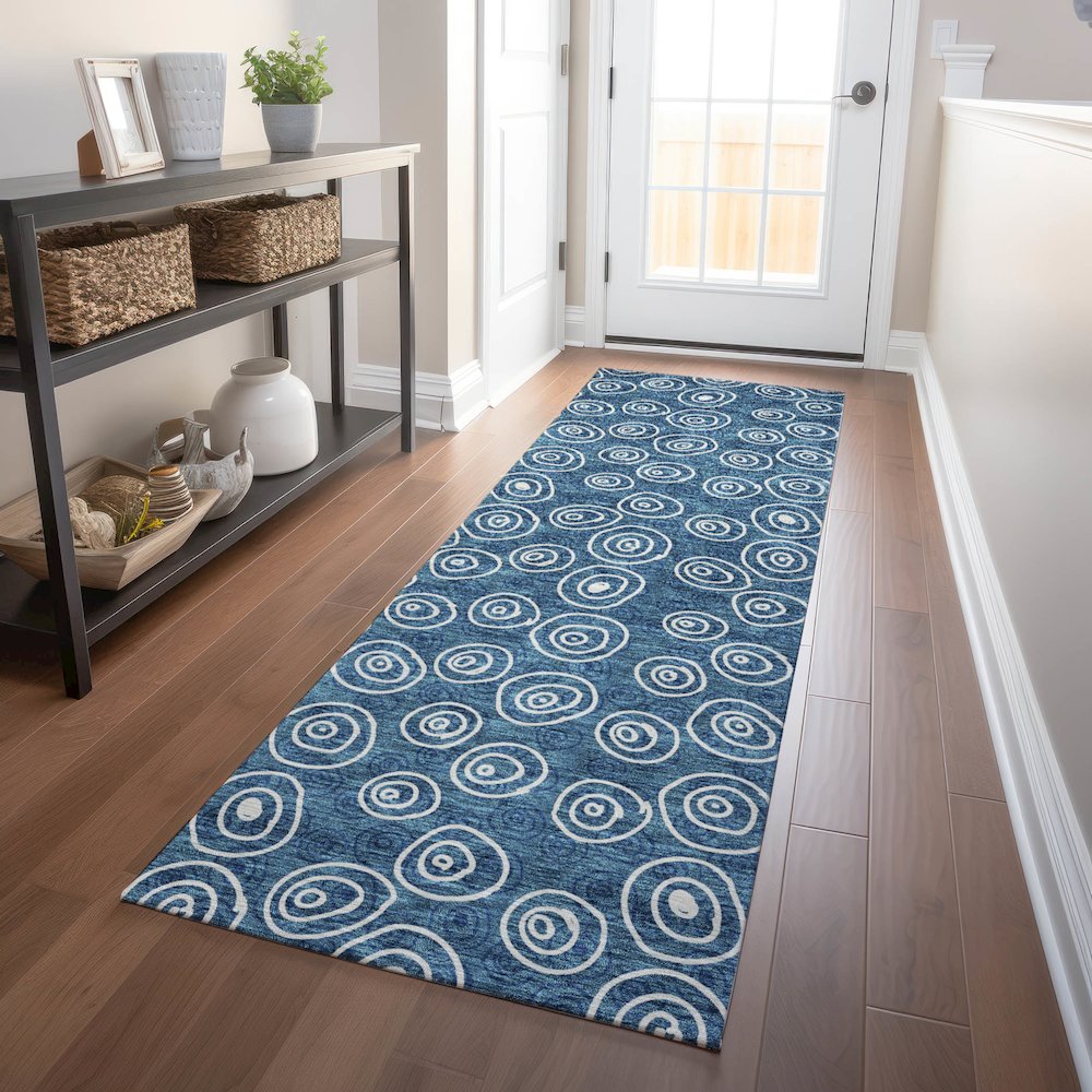 Premium Machine Washable Mayfield AMF728 Blue 2'3" x 7'6" Runner Rug. Picture 5