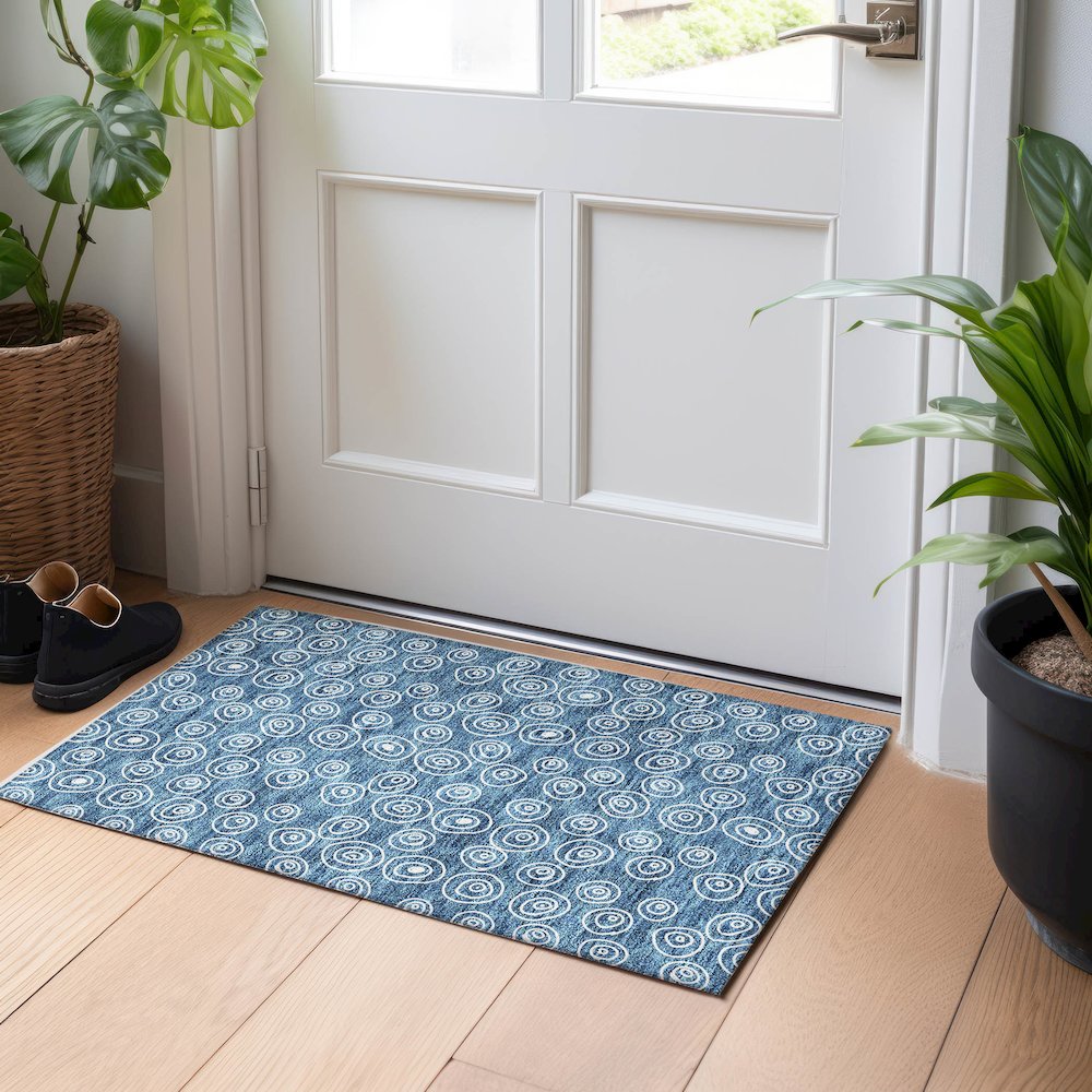 Premium Machine Washable Mayfield AMF728 Blue 1'8" x 2'6" Rug. Picture 5