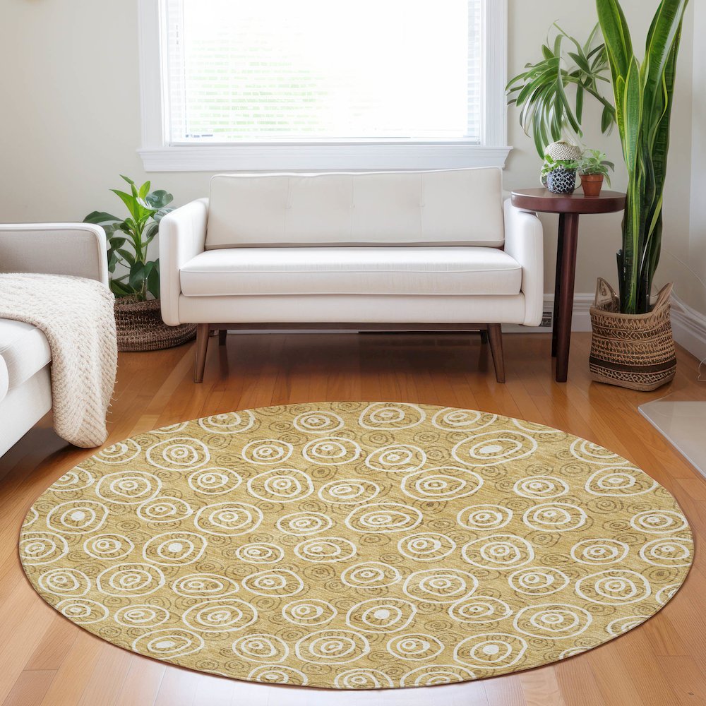 Premium Machine Washable Mayfield AMF728 Gold 8' x 8' Round Rug. Picture 5