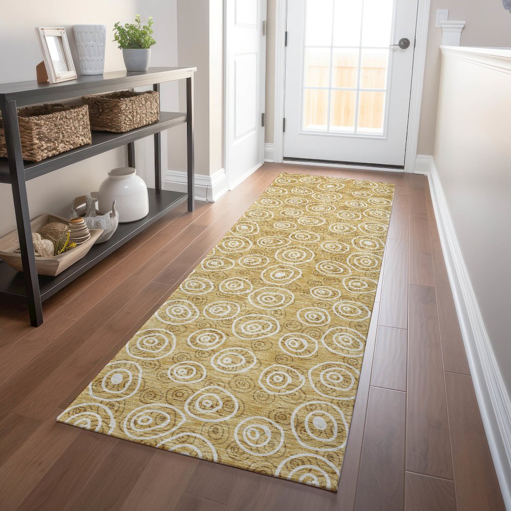 Premium Machine Washable Mayfield AMF728 Gold 2'3" x 7'6" Runner Rug. Picture 5