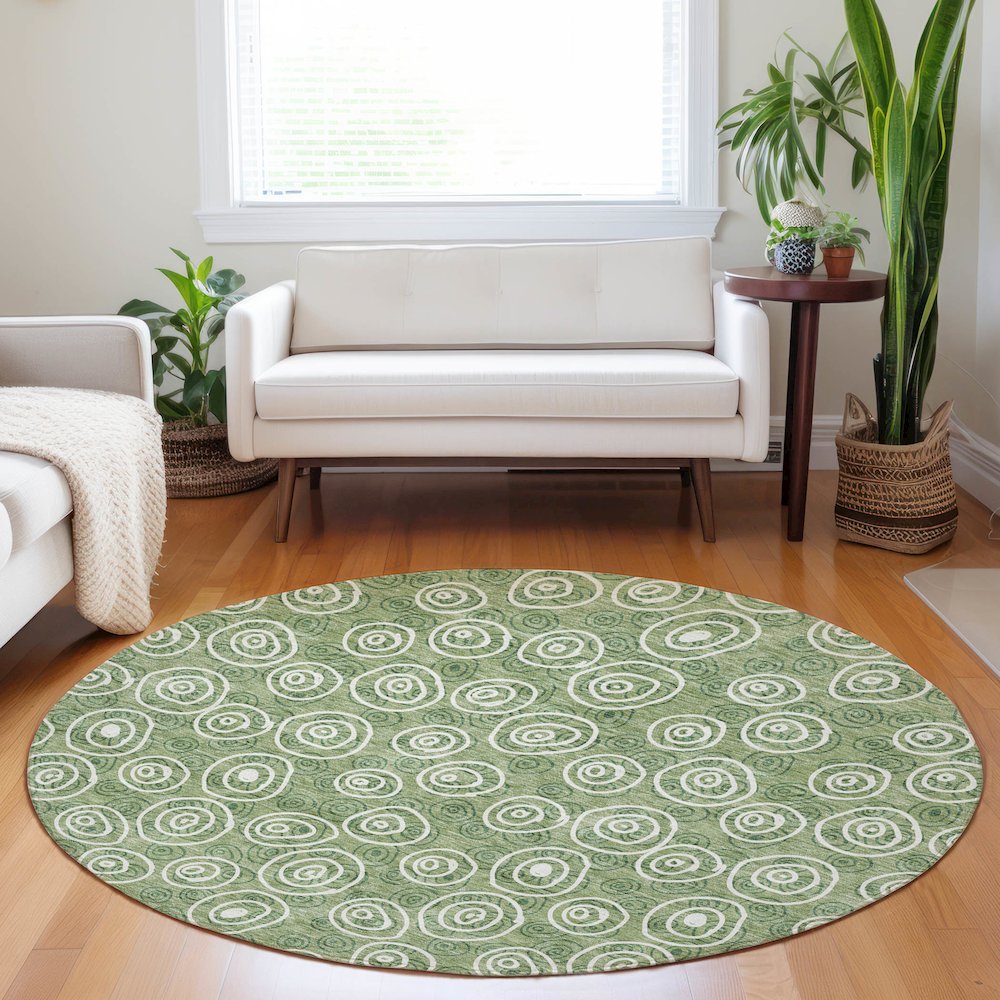 Premium Machine Washable Mayfield AMF728 Green 8' x 8' Round Rug. Picture 5