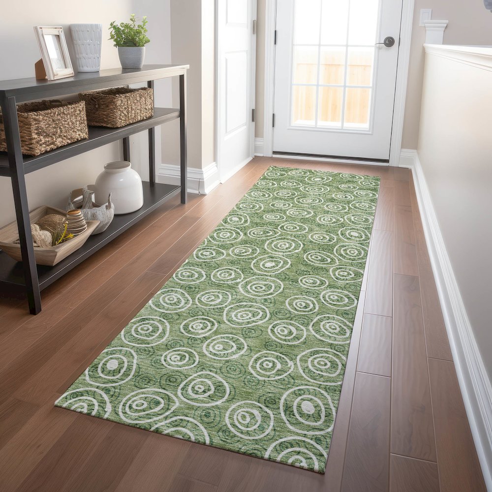 Premium Machine Washable Mayfield AMF728 Green 2'3" x 7'6" Runner Rug. Picture 5