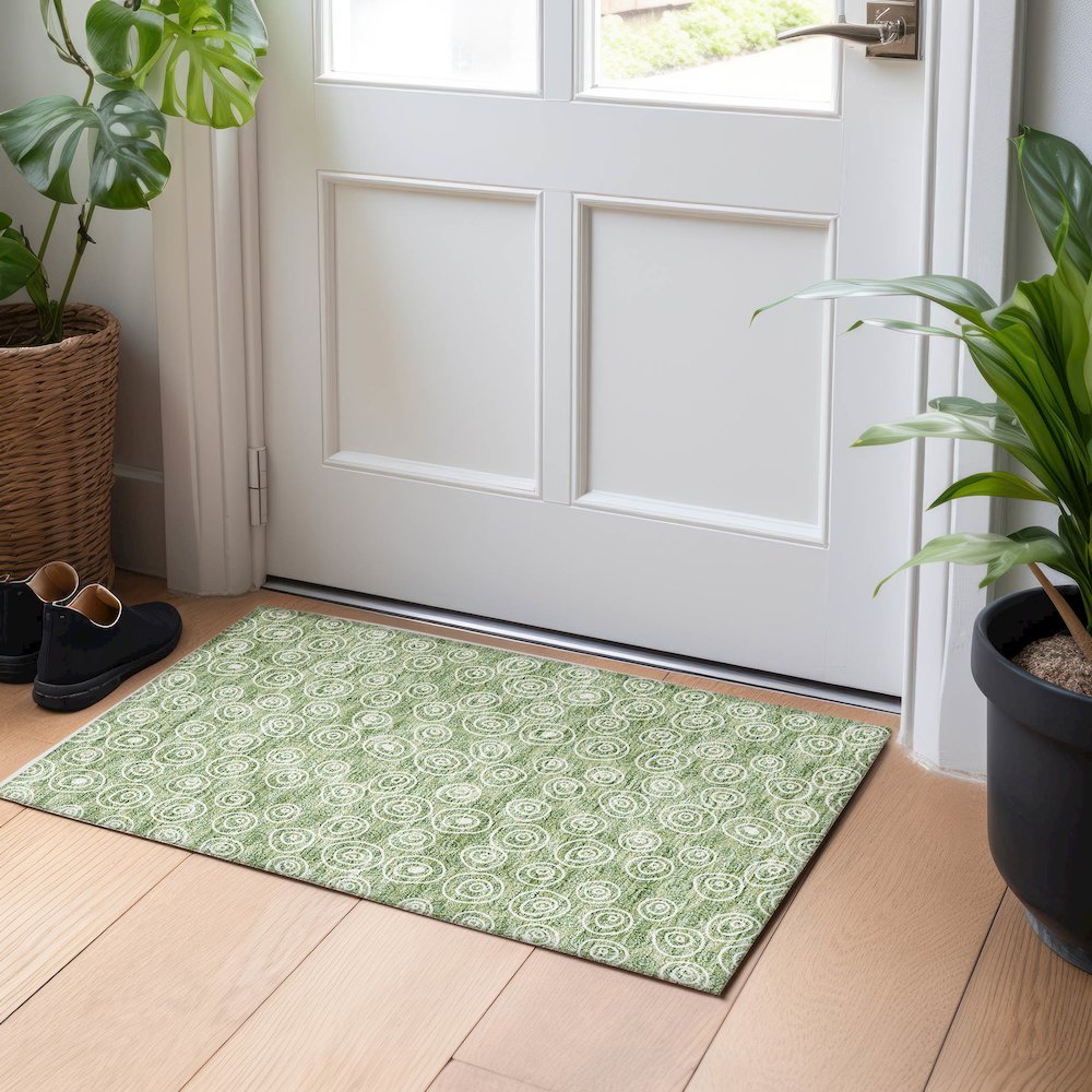 Premium Machine Washable Mayfield AMF728 Green 1'8" x 2'6" Rug. Picture 5