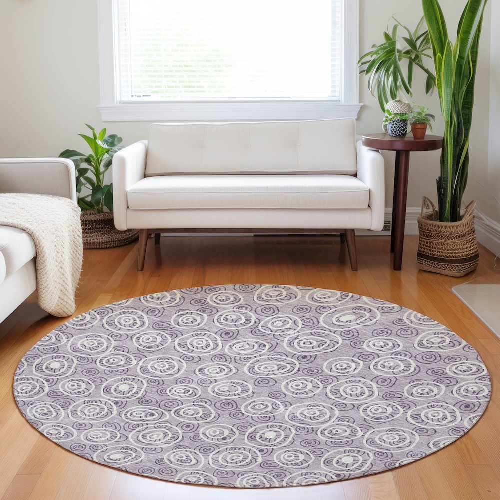 Premium Machine Washable Mayfield AMF728 Lavender 8' x 8' Round Rug. Picture 5