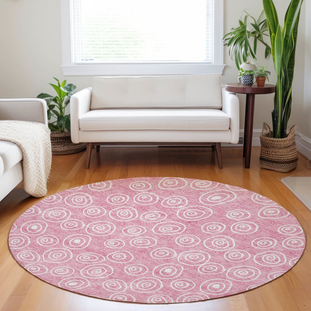 Premium Machine Washable Mayfield AMF728 Pink 8' x 8' Round Rug. Picture 5