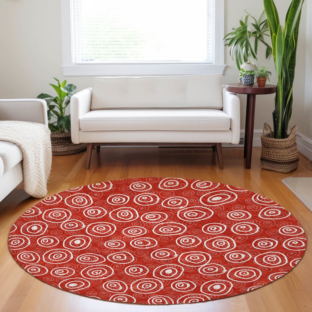 Premium Machine Washable Mayfield AMF728 Red 8' x 8' Round Rug. Picture 5