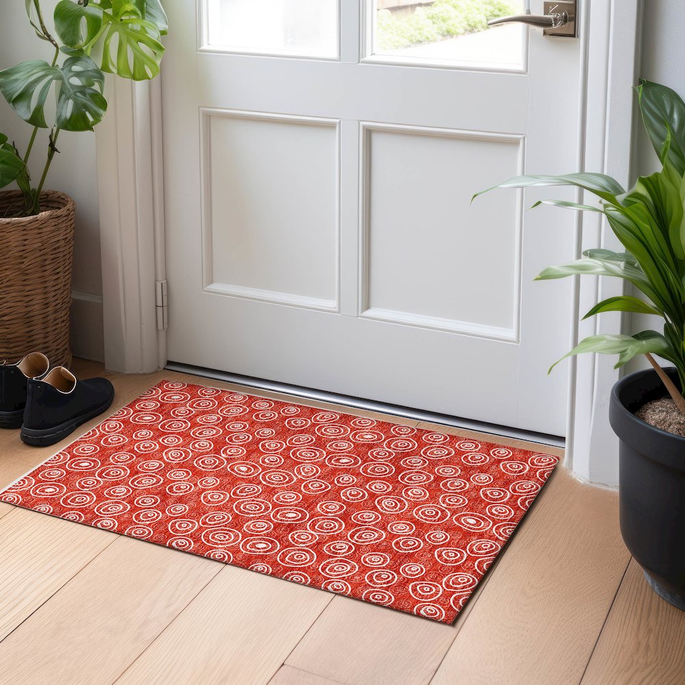 Premium Machine Washable Mayfield AMF728 Red 1'8" x 2'6" Rug. Picture 5