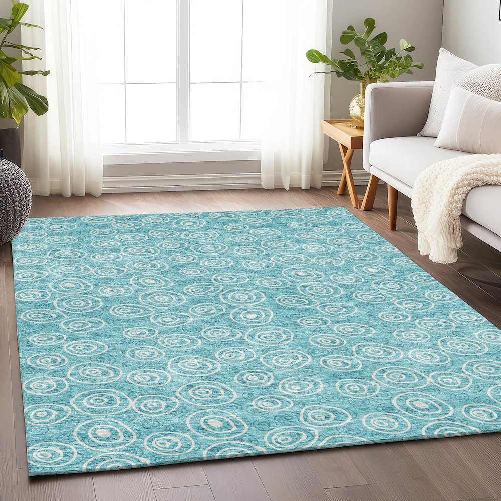 Premium Machine Washable Mayfield AMF728 Teal 2'6" x 3'10" Rug. Picture 5