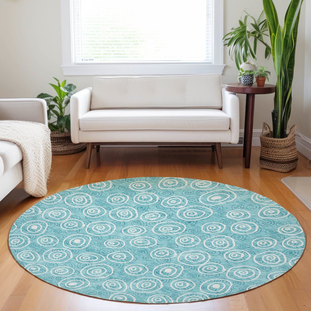 Premium Machine Washable Mayfield AMF728 Teal 8' x 8' Round Rug. Picture 5