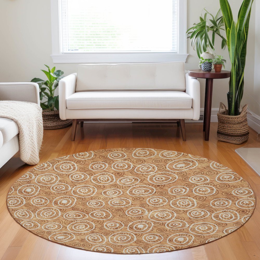Premium Machine Washable Mayfield AMF728 Terracotta 8' x 8' Round Rug. Picture 5