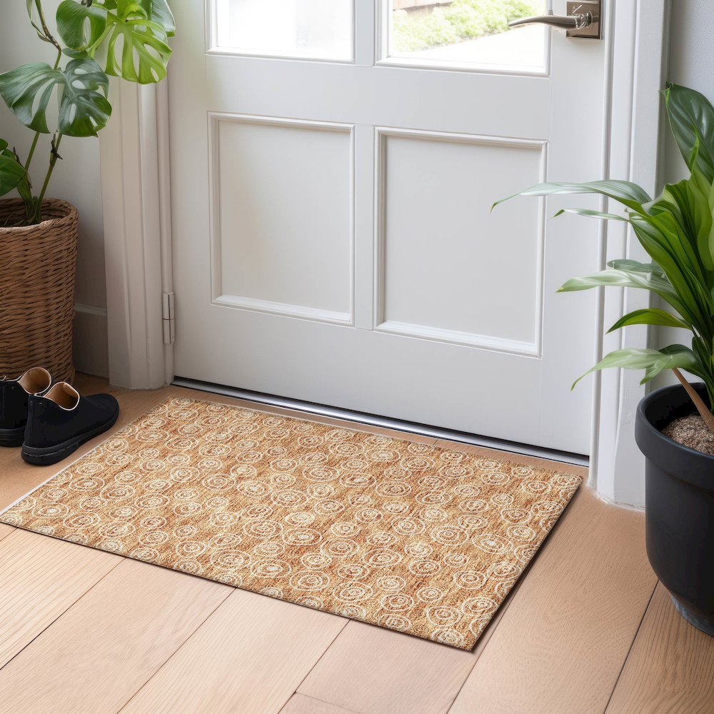 Premium Machine Washable Mayfield AMF728 Terracotta 1'8" x 2'6" Rug. Picture 5